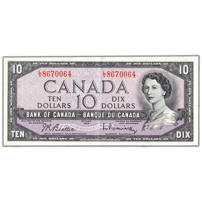 $10 1954 Bank of Canada Note Beattie-Rasminsky L/V Prefix BC-40b - EF/AU