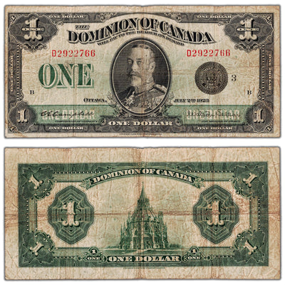 $1 1923 Dominion of Canada Note Black Seal Series D DC-25n - VG/F