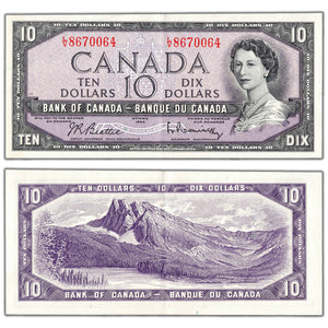 $10 1954 Bank of Canada Note Beattie-Rasminsky L/V Prefix BC-40b - EF/AU