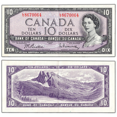$10 1954 Bank of Canada Note Beattie-Rasminsky L/V Prefix BC-40b - EF/AU