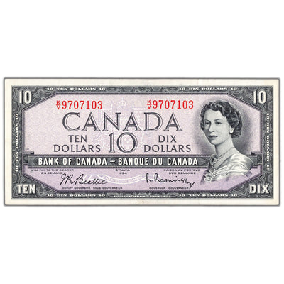 SOLD $10 1954 Bank of Canada Note Beattie-Rasminsky K/V Prefix BC-40b - EF/AU