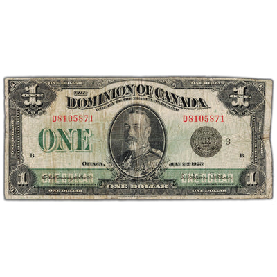 $1 1923 Dominion of Canada Note Black Seal Series D DC-25n - VG/F