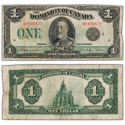 $1 1923 Dominion of Canada Note Black Seal Series D DC-25n - VG/F
