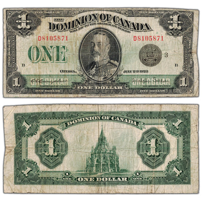 $1 1923 Dominion of Canada Note Black Seal Series D DC-25n - VG/F