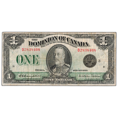 $1 1923 Dominion of Canada Note Black Seal Series D DC-25n - F/VF