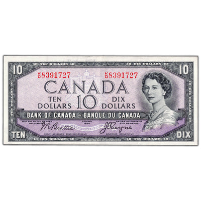 SOLD $10 1954 Bank of Canada Note Beattie-Coyne K/D Prefix BC-40a - EF