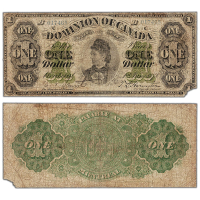 $1 1878 Dominion of Canada Note Payable at Montreal DC-8e-ii - Missing Corner