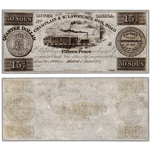 30 Sous 15 Pence 1837 Champlain & St. Lawrence Rail Road Note Remainder Note - UNC