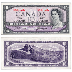 SOLD $10 1954 Bank of Canada Note Beattie-Coyne K/D Prefix BC-40a - EF