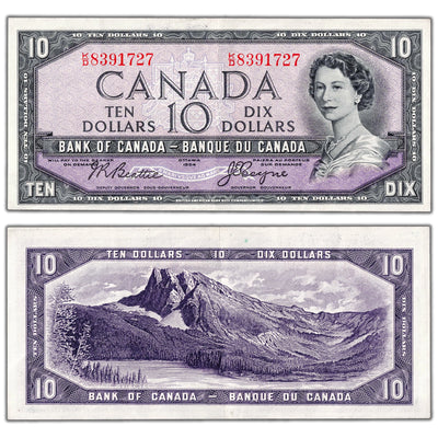 SOLD $10 1954 Bank of Canada Note Beattie-Coyne K/D Prefix BC-40a - EF
