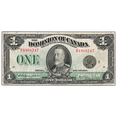 $1 1923 Dominion of Canada Note Black Seal Series D DC-25n - F/VF