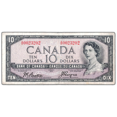 $10 1954 Bank of Canada Note Devil Face I/D Prefix BC-32b - VF (cleaned)