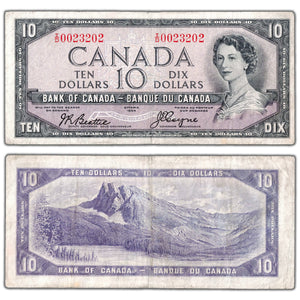 $10 1954 Bank of Canada Note Devil Face I/D Prefix BC-32b - VF (cleaned)