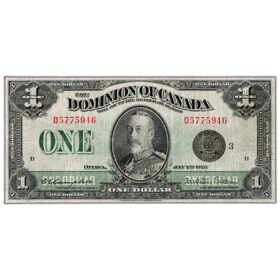 $1 1923 Dominion of Canada Note Black Seal Series D DC-25n - F/VF