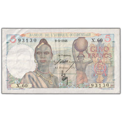 French West Africa 1938 5 Five Francs Note P #36 - Crisp VF/EF