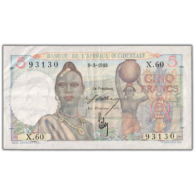 French West Africa 1938 5 Five Francs Note P #36 - Crisp VF/EF