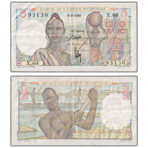 French West Africa 1938 5 Five Francs Note P #36 - Crisp VF/EF