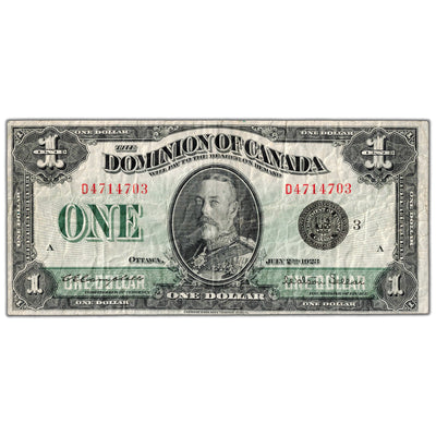 $1 1923 Dominion of Canada Note Black Seal Series D DC-25n - F/VF