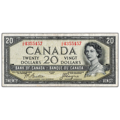 $20 1954 Bank of Canada Note Devil Face D/E Prefix BC-33b - VF