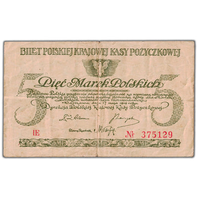 Poland 1919 5 Five Marek Note P #20a - VF