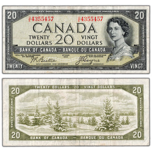 $20 1954 Bank of Canada Note Devil Face D/E Prefix BC-33b - VF