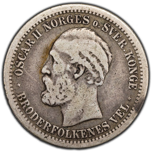 SOLD Norway 1877 1 One Krone Silver Coin KM #357