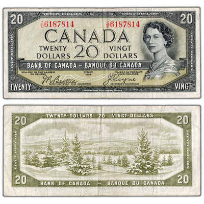 SOLD $20 1954 Bank of Canada Note Devil Face C/E Prefix BC-33b - F/VF