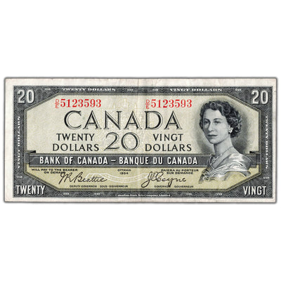 $20 1954 Bank of Canada Note Devil Face D/E Prefix BC-33b - VF