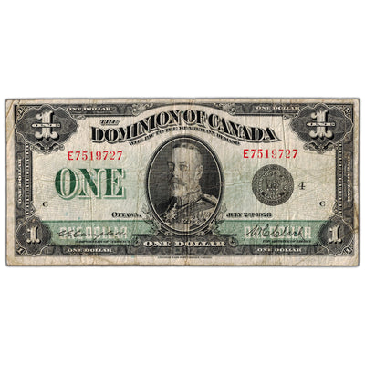 $1 1923 Dominion of Canada Note Black Seal Series E DC-25o - Fine