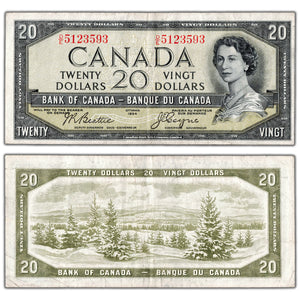 $20 1954 Bank of Canada Note Devil Face D/E Prefix BC-33b - VF