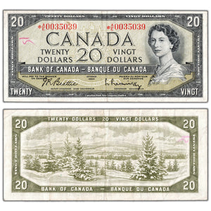 $20 1954 Bank of Canada Note *A/E Replacement Prefix BC-41bA - VF (writing)