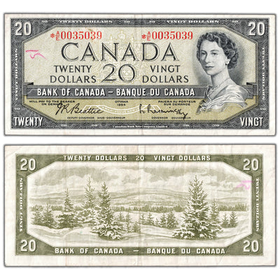 SOLD $20 1954 Bank of Canada Note *A/E Replacement Prefix BC-41bA - VF (writing)