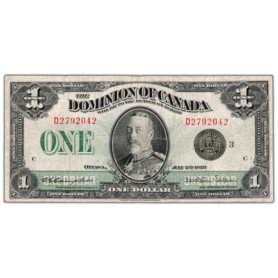 $1 1923 Dominion of Canada Note Black Seal Series D DC-25n - F/VF