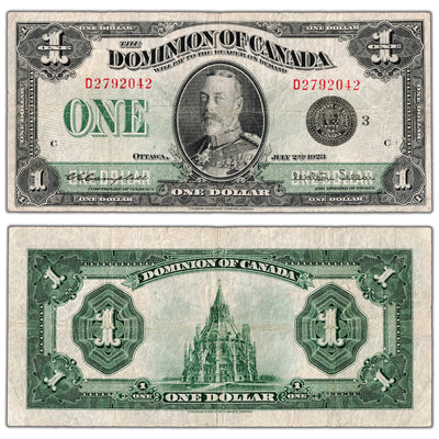 $1 1923 Dominion of Canada Note Black Seal Series D DC-25n - F/VF