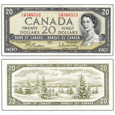 $20 1954 Bank of Canada Note Beattie-Rasminsky C/W Prefix BC-41b - EF