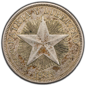 SOLD Cuba 1933 1 One Peso Silver Coin KM #15