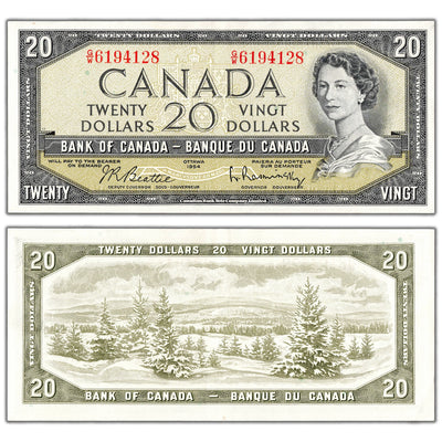 SOLD $20 1954 Bank of Canada Note Beattie-Rasminsky G/W Prefix BC-41b - AU