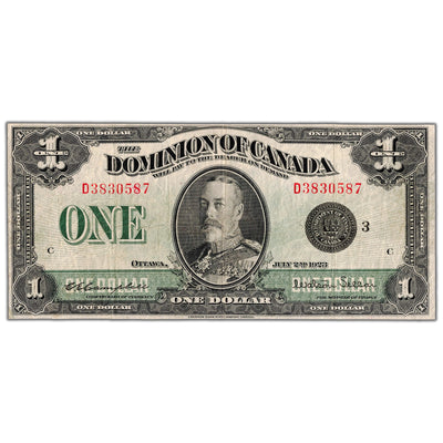 $1 1923 Dominion of Canada Note Black Seal Series D DC-25n - F/VF
