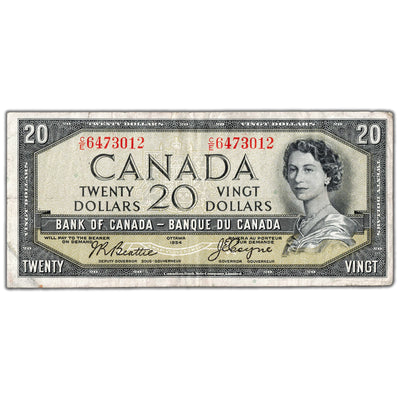 SOLD $20 1954 Bank of Canada Note Devil Face C/E Prefix BC-33b - Fine