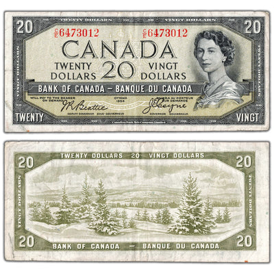 SOLD $20 1954 Bank of Canada Note Devil Face C/E Prefix BC-33b - Fine