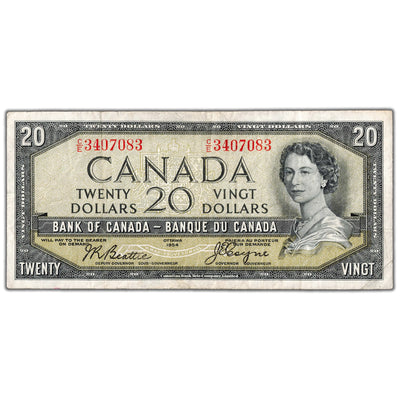 SOLD $20 1954 Bank of Canada Note Devil Face C/E Prefix BC-33b - Fine