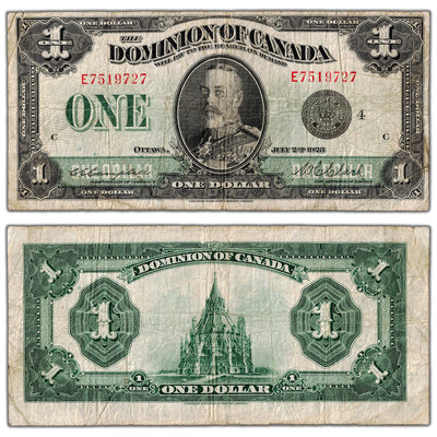 $1 1923 Dominion of Canada Note Black Seal Series E DC-25o - Fine