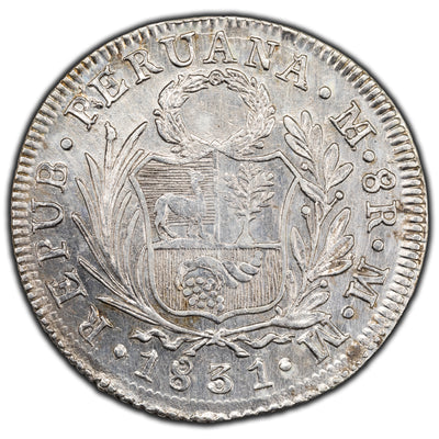 Peru 1831 Lima MM 8 Reales Silver Coin KM #142.3 - Cleaned/Filled Rim