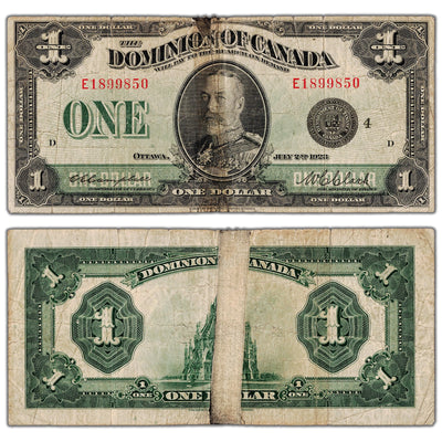 SOLD $1 1923 Dominion of Canada Note Black Seal Series E DC-25o - Filler/Tape