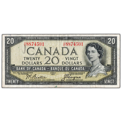 $20 1954 Bank of Canada Note Devil Face D/E Prefix BC-33b - F/VF (pencil)