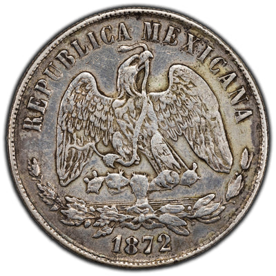 Mexico 1872 Pi O 1 One Peso Silver Coin KM #408.7