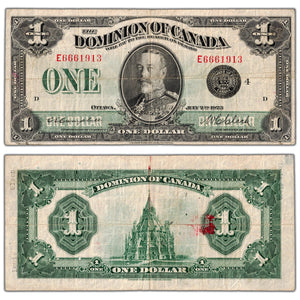 $1 1923 Dominion of Canada Note Black Seal Series E DC-25o - F/VF (ink)