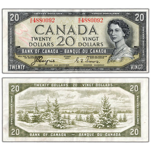 $20 1954 Bank of Canada Note Devil Face B/E Prefix BC-33a - VF+ (writing)