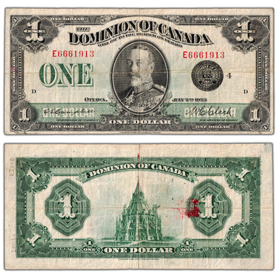 $1 1923 Dominion of Canada Note Black Seal Series E DC-25o - F/VF (ink)