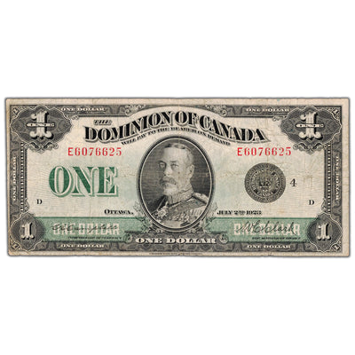 $1 1923 Dominion of Canada Note Black Seal Series E DC-25o - Fine